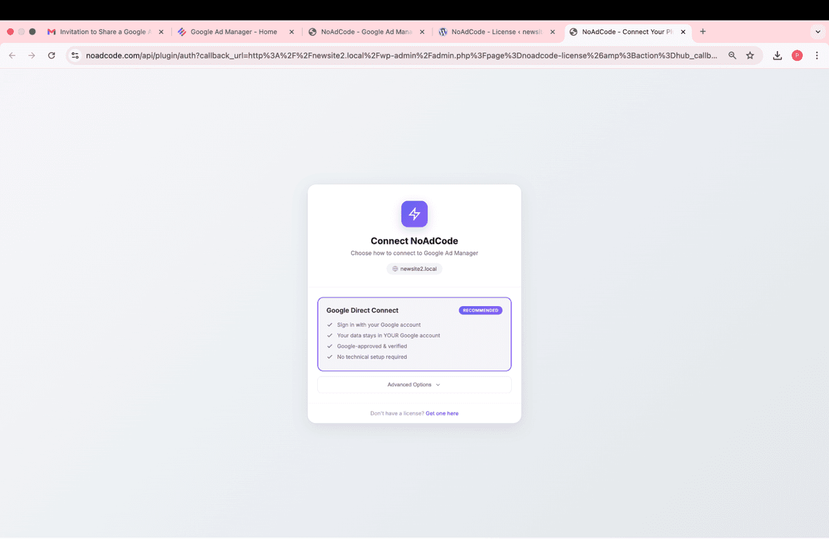 Google Direct Connect popup with connection options