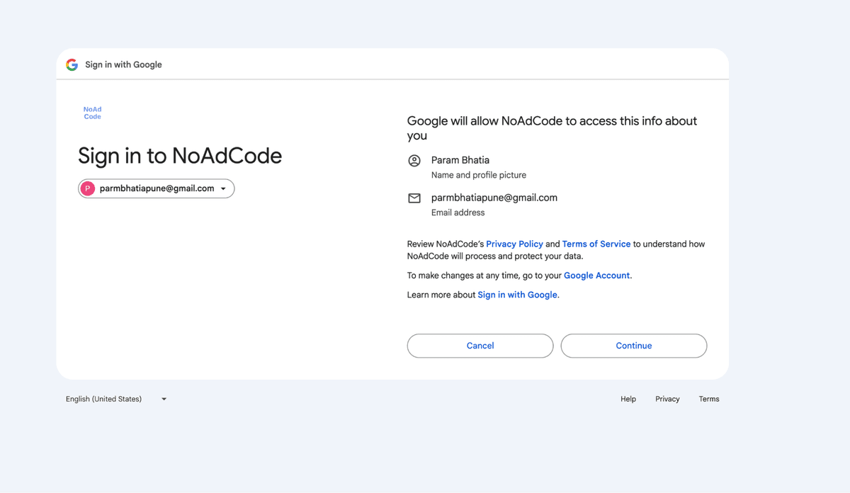 Google account selection page